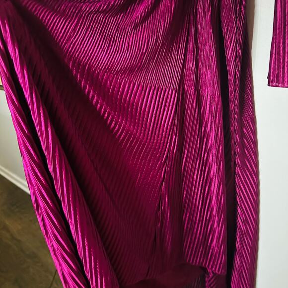 RAMY BROOK Kimberly Purple Metallic Accordion Pleat Corded Waist Cutout Dress M - Picture 7 of 13